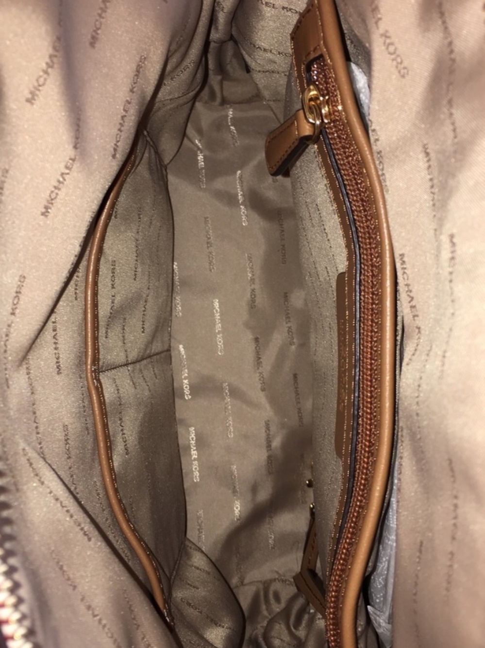 Michael Kors Rhea Zip Medium Backpack Cream and Tan Logo - Picture 6 of 10